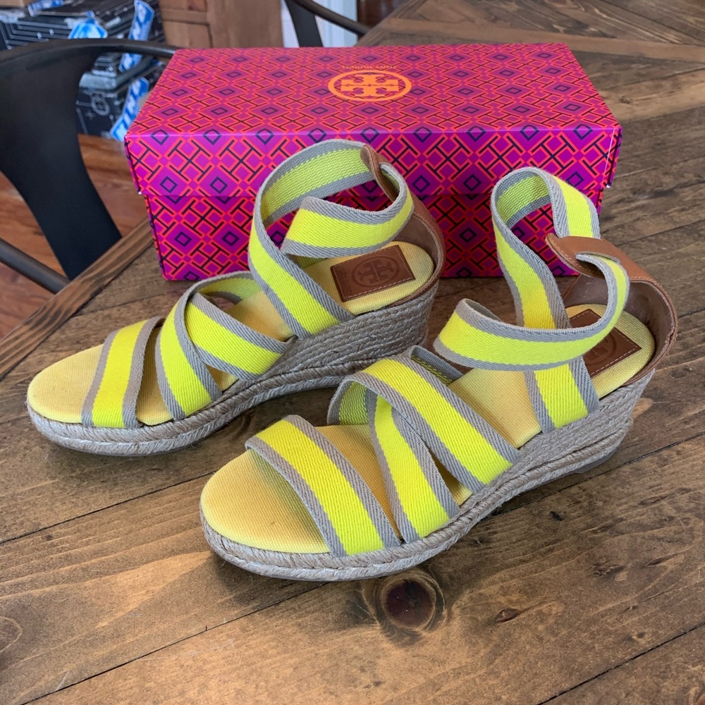 Tory Burch Birdee Contrast Elastic Demi Wedge